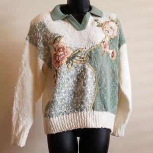 Needles & Yarn Flower Embroidered Sweater "M"